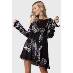 FREE PEOPLE Clear Skies Cold Shoulder Long Sleeve Tunic Dress Dark Romantic Sz M
